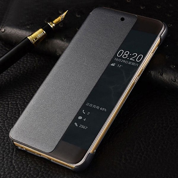 Anvend på Smart View-etui til Huawei P20 Lite Auto Sleep Wake Up Phone Flip Cover Bæretaske til H For P20 For Dark Grey