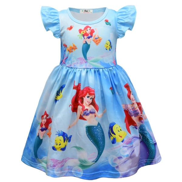 Barn sjöjungfru prinsessan Ariel printed festklänning flicka Casual A-line klänningar Light Blue 3-4Years