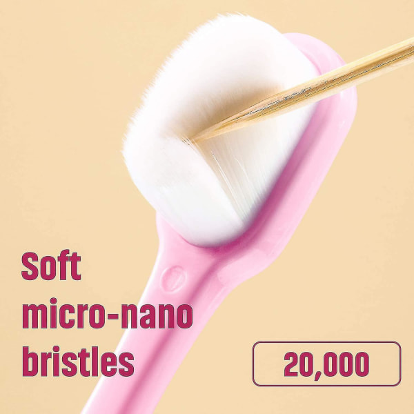 Myk tannbørste Micro Nano Tannbørste Ekstra myk børste Manuell tannbørste med 20 000 børste for skjørt tannkjøtt Voksne barn barn (rosa, B