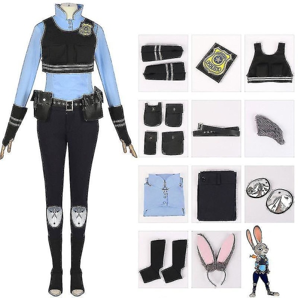 Bunny Cosplay Polisofficer Judy Hopps Kostym Full Set Halloween Maskerad Dräkt Karnevalskostym För Kvinnor XXL