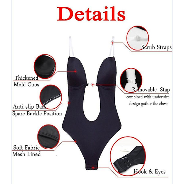 Kvinnlig Kroppsshaper Slips Rygglös BH T-string Midjetränare U-ringad Underklänning Shapewear White S