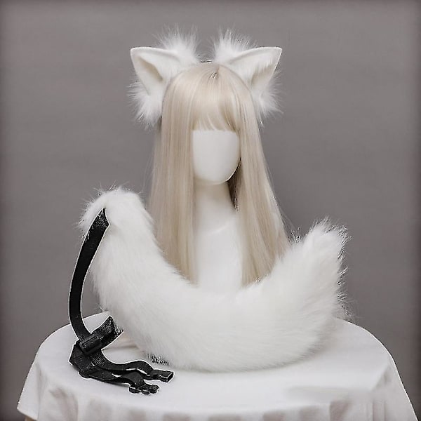 Plush Kattungar Realistiska Lolita Hårband Kattsvans Cosplay Tillbehör Handgjorda Simulerade Djuröron Halloween Huvudbonader Kawaii Set 1