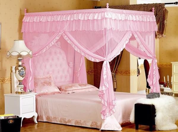 Luxury Princess Four Corner Bed Canopy Curtain Net Mosquito Net Bedding Pink 1.5x2M