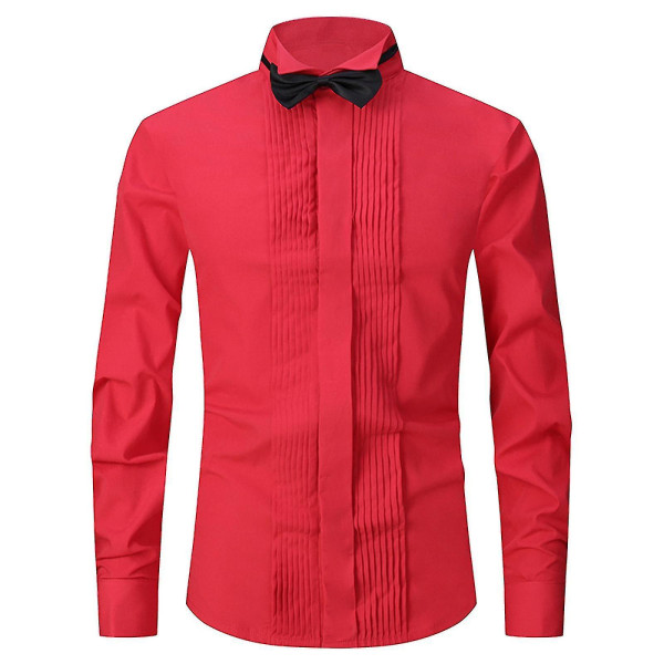 Klänningskjorta Man Smoking Krage Groomsman's Dress Brudgum Bröllopskjorta Hane Red XL