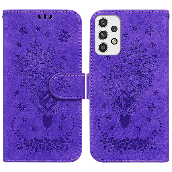 Samsung Galaxy A23 5G -kotelo, Perhonen ja Ruusu Magneettinen Lompakko PU Premium Nahka Käännettävä Korttipidike Puhelimen Kotelo - Keltainen Purple