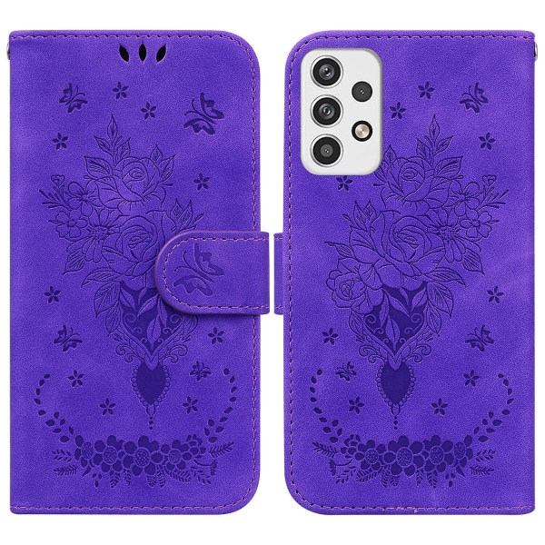 Veske til Samsung Galaxy A23 5g Cover Coque Butterfly And Rose Magnetic Wallet Pu Premium Lær Flip Card Holder Telefonveske - Gul Purple