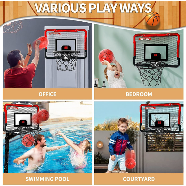 Basketbåge inomhus för barn 16,5" X 12,5" - Basketbåge för automatisk poängsättning med 2 bollar