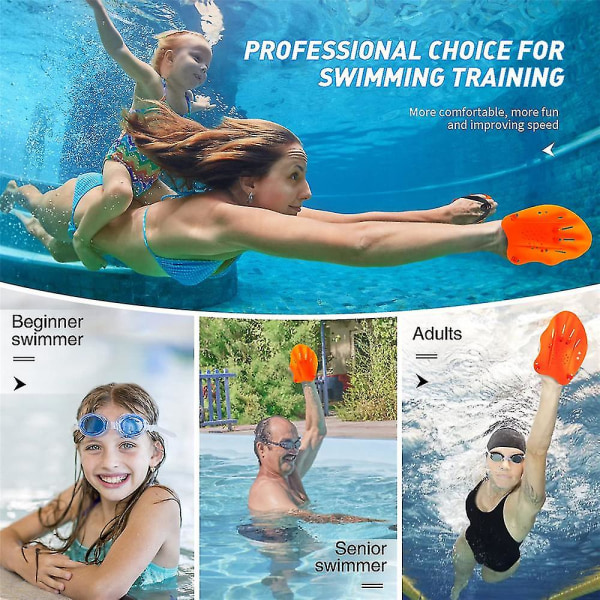 Voksne svømmedykkerpadler for hånd, treningshåndpadler med justerbare stropper Orange