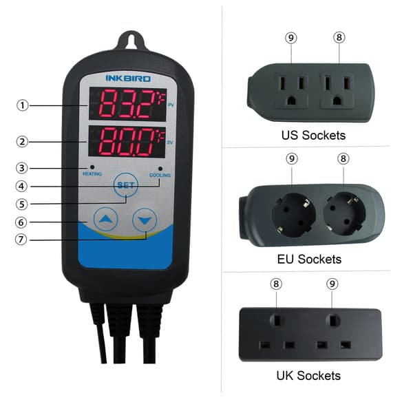 ITC-310T-B Treffer Automatisk 12 Perioder Timer Temperaturkontroller med Programmerbar Timerfunksjon og Enkel/Syklusmodus EU socket
