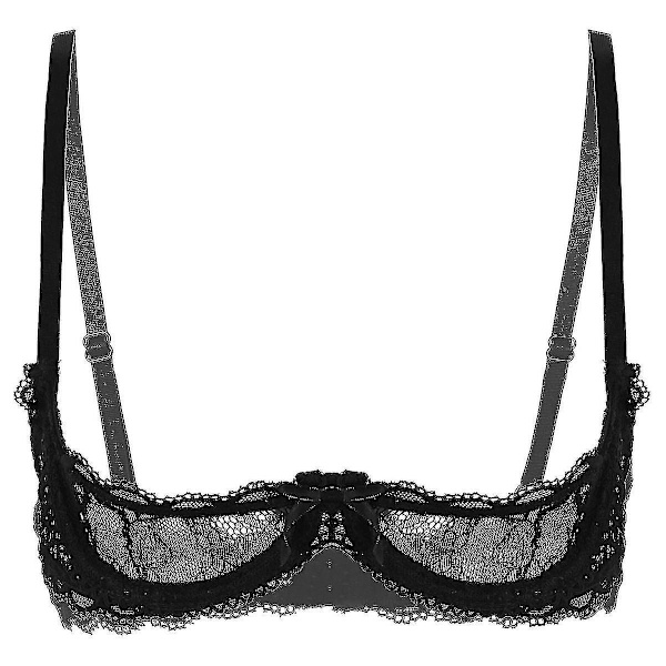 Damunderkläder, spetsbh med bygel, halterhalsband, O-ring, push-up, genomskinlig, Xinmu Black C XL
