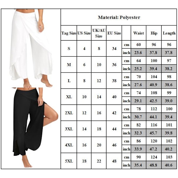 Dames Split Wide Leg Yoga Bukser, Casual Hvid white 5XL