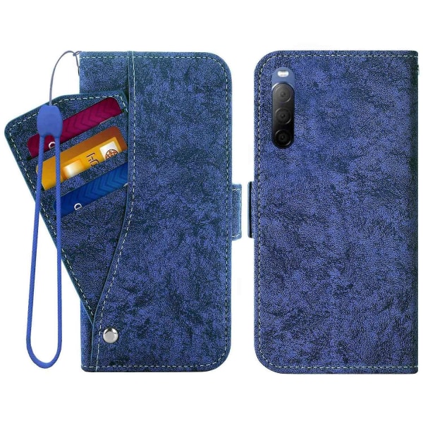 Til Sony Xperia 10 III 5G/Xperia 10 III Lite Maleretui Stand Cover med kortpladser Blue