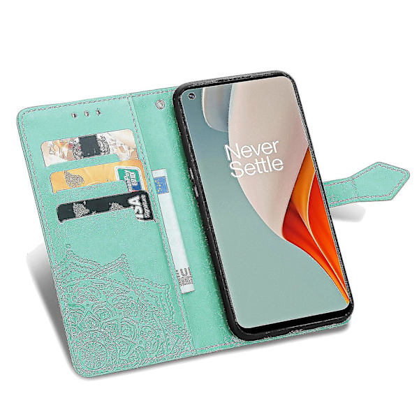 OnePlus Nord N100 Fodral Läder Plånbok Omslag Präglad Mandala Magnetisk Flippskydd Stötsäker - Grön