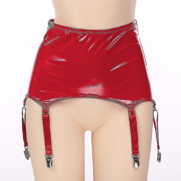 Laklærstrømpebånd for damer med metallklemmer Bæresele Clubwear Stage Performance Rave Red XL