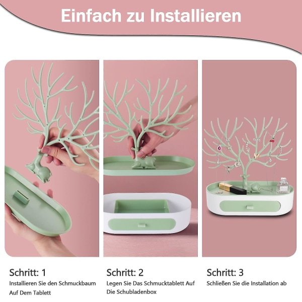 Hjortehorn Smykkestår med Skuffer, Smykke Tre Jenter, Plast Smykkeholder, Örepynt Står/Ring Står/Kjede Står D