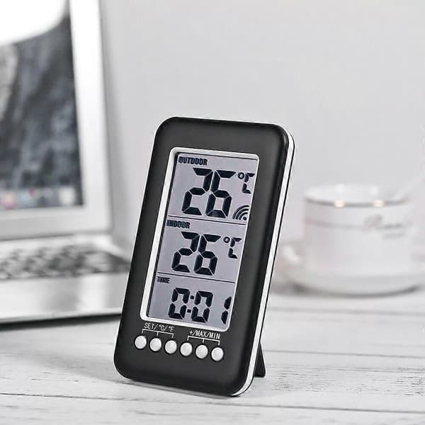 LCD Digital Trådlös Inomhus/Utomhus Termometer Klocka Temperaturmätare