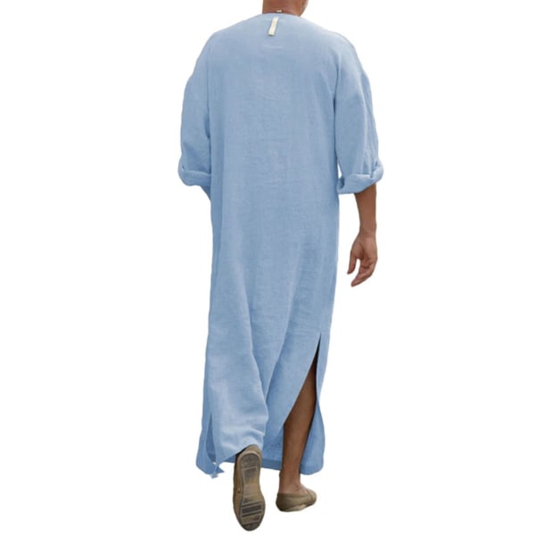 Män Arab Muslim Long Robe Kläder Casual Middle East Islamic Thobe Kaftan Robes Blue M