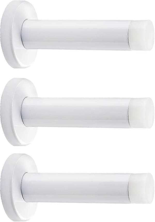 3 stk. 8,9 cm dørstopper, dørstopper i rustfritt stål med gummiknotter, veggmontert dørbeskyttelse White
