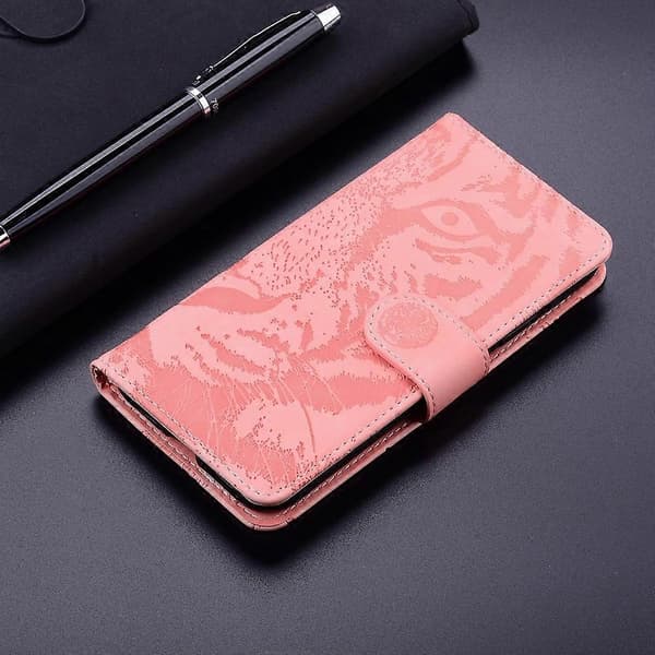 Tiger Præget Læder Etui Til Redmi 14C 4G Pink