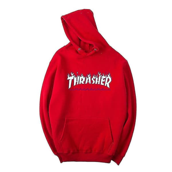 Unisex Thrasher Hettegenser Bokstavtrykt Genser Snøring Hette Med Lomme Red S