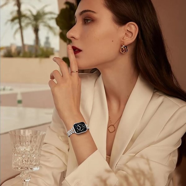 Metalliranneke yhteensopiva Apple Watch 41/40/38mm kanssa, säädettävä Kompatibel med iWatch Series 9 8 7 6 5 4 3 2 1 SE 2/1 Ultra 2/1, hopea/ruusukulta