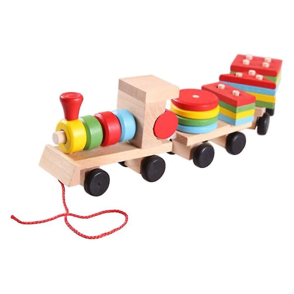 Baby träleksaker Trailer stapling form geometri tåg färgglada kongnitiva utbildningsblock gåvor