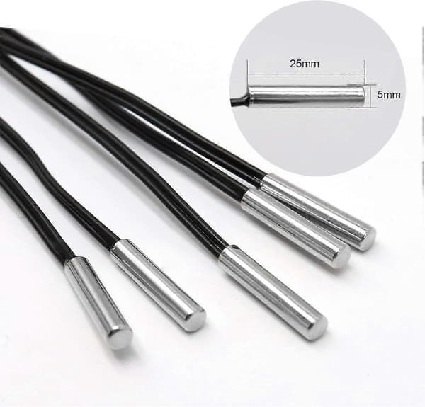Rustfrit stål NTC-temperatursensor med 5 stk. 10k B3950-prober, der spænder fra -25 til 125 grader Celsius med et 0,5 meter kabel