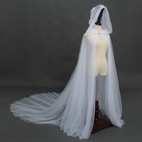 Halloween Kostume til Kvinder med Hætte Tulle Kappe Sort Hvid Rød Bryllup Brudekjole Gulvlængde Blød Mesh Kappe White One Size