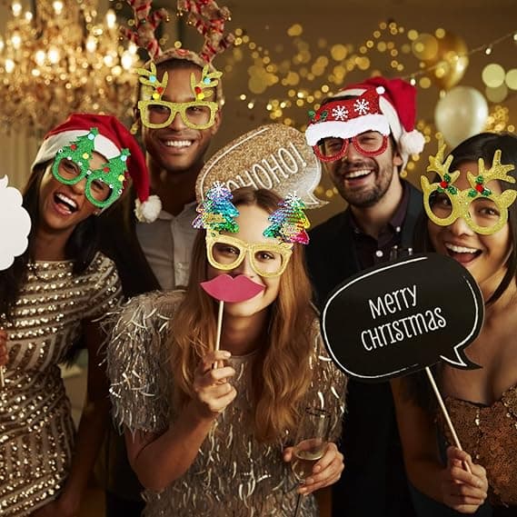 12 stk Glitter Julebriller - Festbriller til Julefest - Julepynt - Tilbehør - Kostumebriller Y