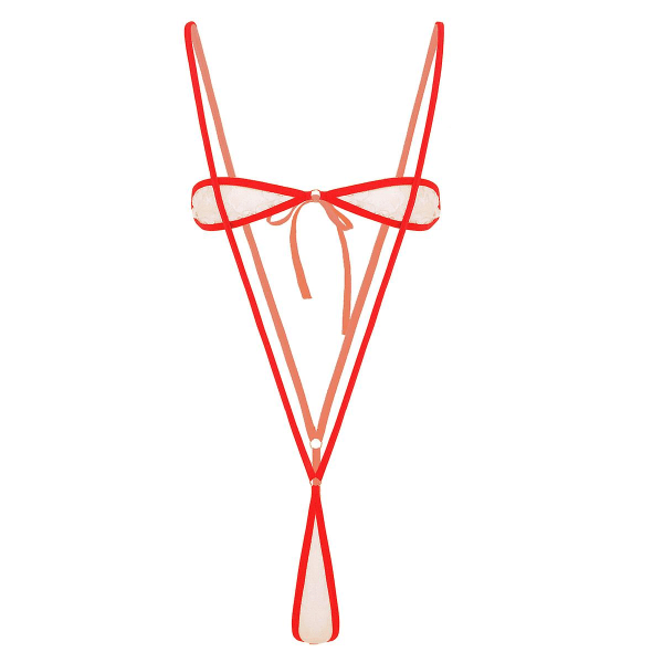 Erotisk Sexy Micro Mini G-streng Thong Bikini Bodysuit Sheer Lace Undertøy Sett Stroppeløs BH Topp suspender Briefs Nederst Red
