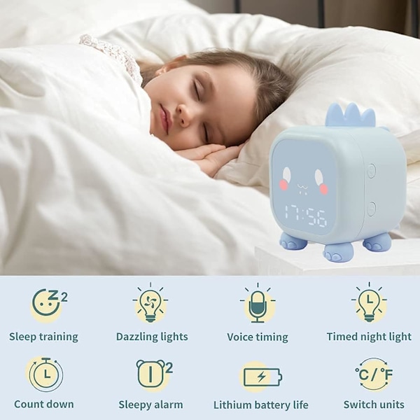Søt babyalarmklokke, multifunksjonell justerbar nattlys nedtellingsalarm snooze oppladbar kontroll, gave til barn (blå)