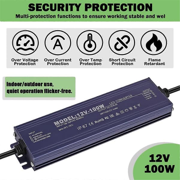 LED-driver IP67 vanntett 12V 8.3A 100W strømforsyningstransformator