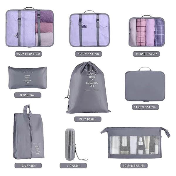 Packpåsar för resväska, 9 delar Lättviktsväska Organizer Väskset Bagage Packorganisatörer grey