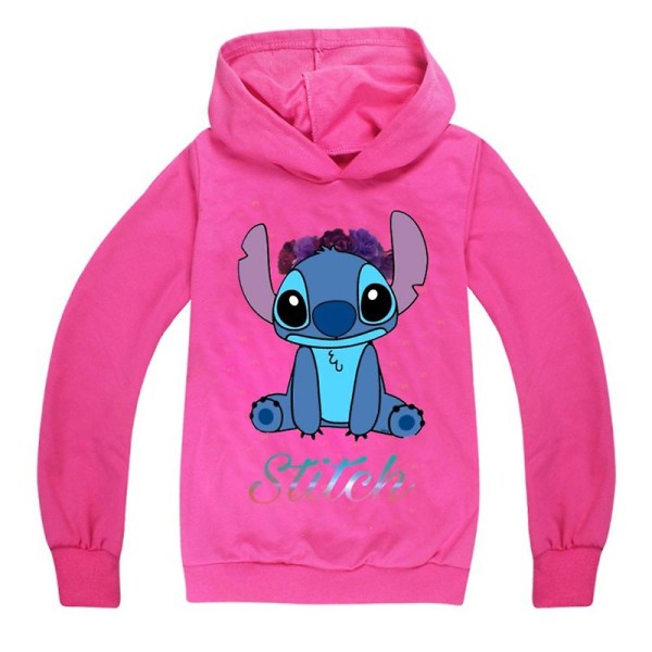 Hooded tröja med Lilo & Stitch-tryck för barn (7-14 år) Rose Red 11-12 Years