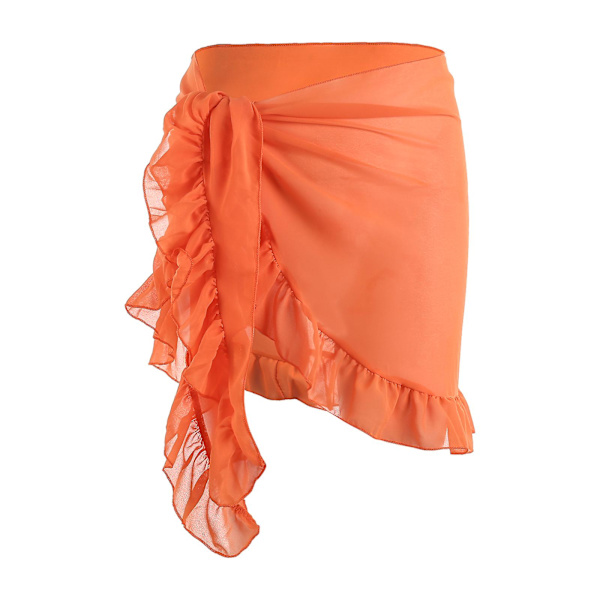 Tynd Mesh Mini Ruffle Skørt Kvinder Cover Up Tassel Kjole Bikini Badetøj Skørt Kvinder Badetøj Strandtøj Wrap Orange