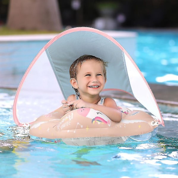 Baby Pool Float med UPF50+ Solbeskyttelseskalot, Tilføj Hale Aldrig Vendbar Oppustelig Baby Float til Småbørn 3-48 Måneder (pink) S
