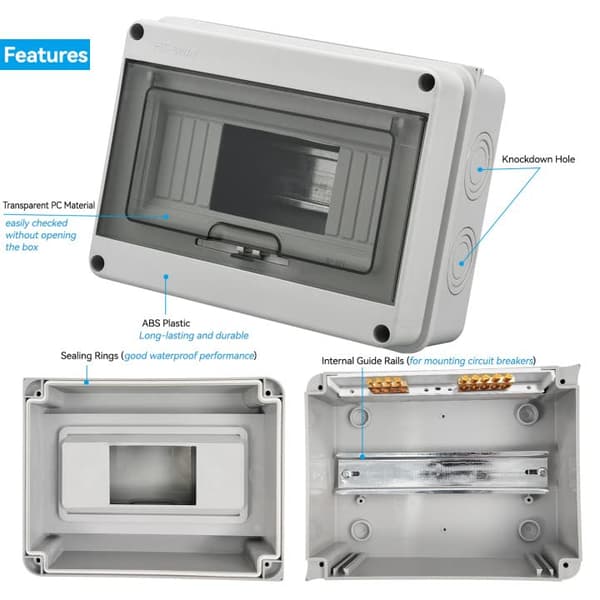 Protection Box, ABS Material Enclosure for Circuit Breakers, Transparent Cover DIN Rail Mount For Robust and Durable Outdoor Adapted Applications Including