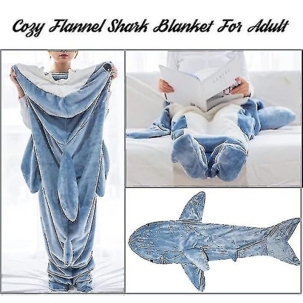 Shark Blanket Hoodie Vuxen - Shark Onesie Adult Bärbar Filt - Shark Filt Super Soft Mysig Flanell Hoodie Shark Sovsäck M
