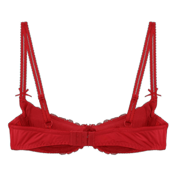 Dam 1/2 kopp Push Up Bygel Spets BH Underkläder Öppen Bröst Cup BH Toppar Justerbar rem Svamp Vadderade BH Underkläder Red  C XXL