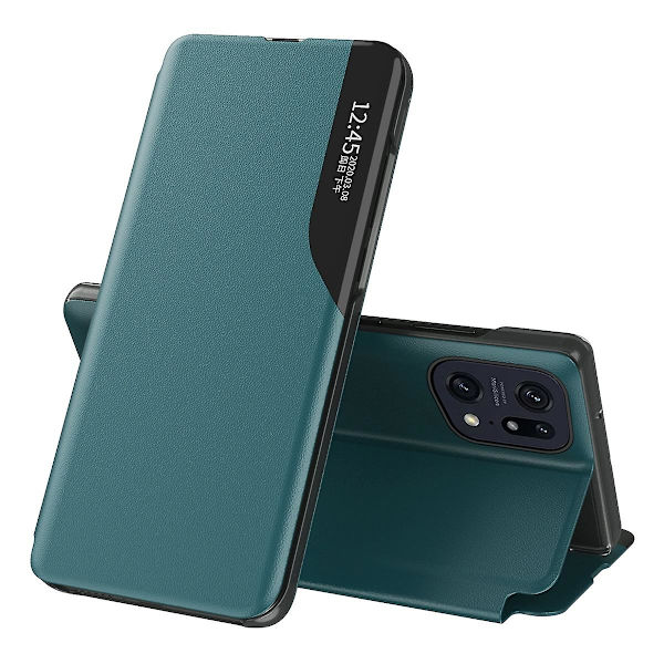 Mobilfodral i PU-läder med magnetfäste och fönster för Oppo Find X5 Pro, Business-design Green