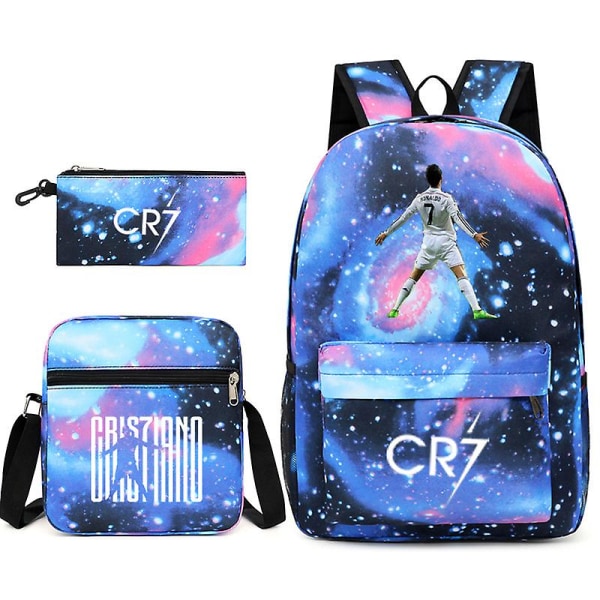 Fotballstjerne C Ronaldo CR7 trykt ryggsekk rundt studenten tredelt ryggsekk Starry blue 1 Shoulder bag shoulder bag