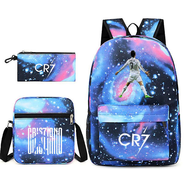 Jalkapallotähti C Ronaldo CR7 -painatus, kolmiosainen reppu opiskelijoille Starry blue 1 Shoulder bag shoulder bag
