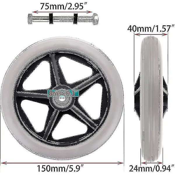 2 stk. 6 tommer Gummi Hjul Udskiftning Rullestol Forhjul Rollator Walker Anti-slip Udskiftning Ruller Grå