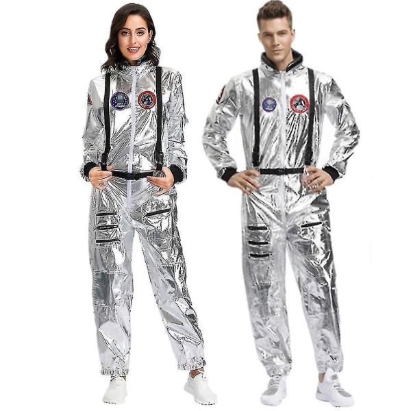 Hopeinen astronauttiasu, aikuisten miesten cosplay-asu, astronauttihaalari, avaruuspuku set Halloween-L Men L