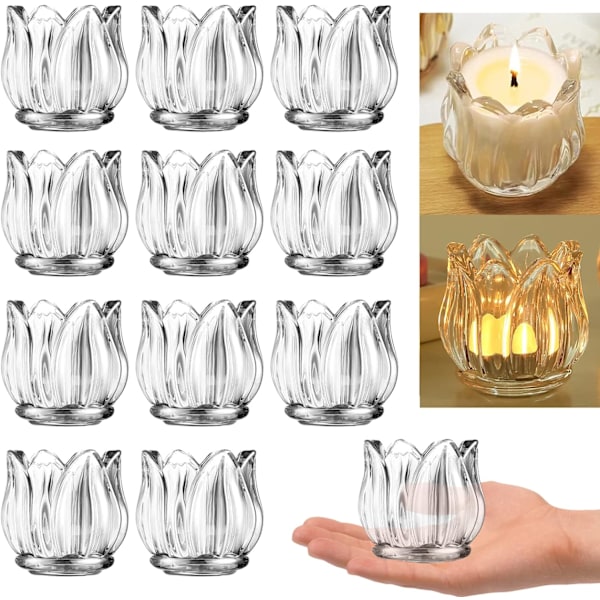 Sæt med 12 klare votive lysestager, tykke glas tealight lysestager, lysglas til bryllupsbordsdekoration, festartikler