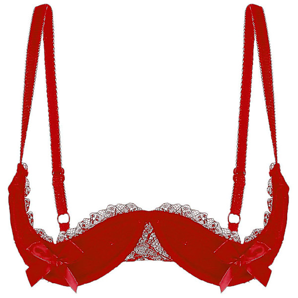 Damunderkläder, spetsbh med bygel, halterhalsband, O-ring, push-up, genomskinlig, Xinmu Red B XXL