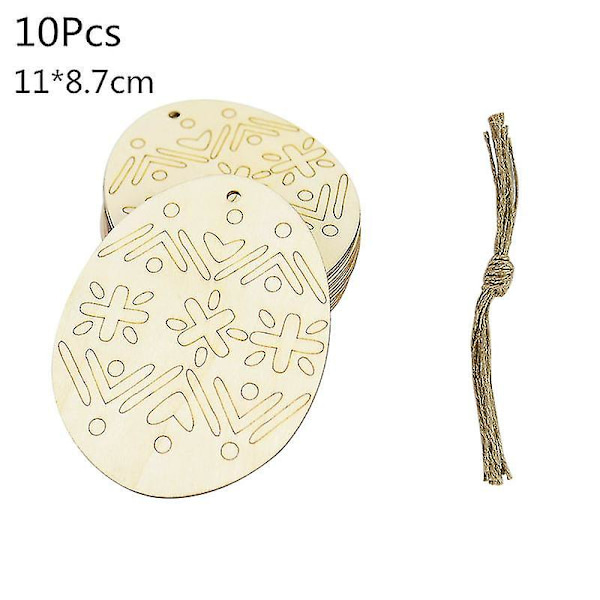 10 st Happy Easter Trägg med Hamparep Kanin Kyckling Trähantverk Kompatibel med Hem Påskfest Hängande Dekor Barn DIY Målning A04-10Pcs