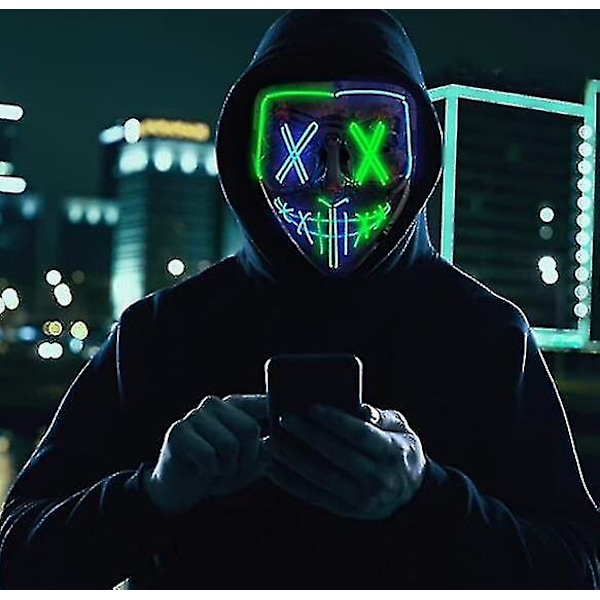 LED-valoilla varustettu pelottava naamio cosplay-asuun blauw groen