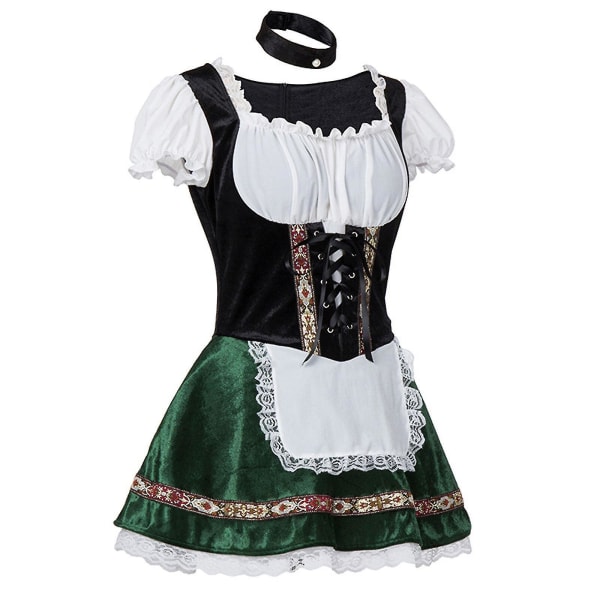Kvinders Oktoberfest Kostume, Halloween Beer Maid Kostumer Fløjler Snøringskjole Green XL