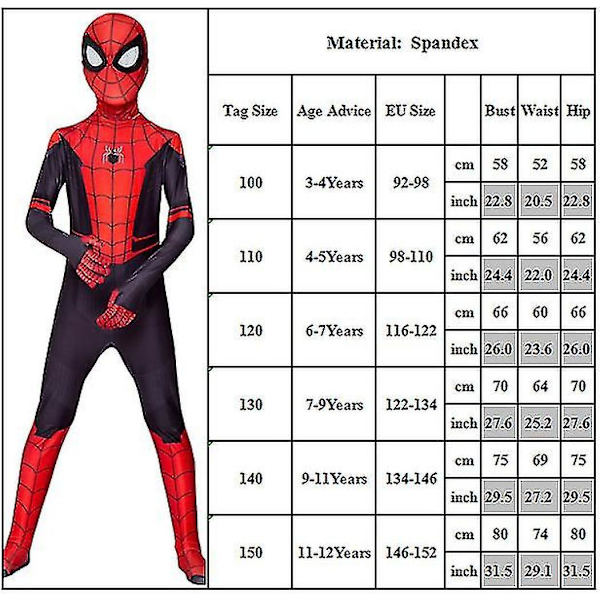 Spider-Man -asu Aikuisille ja Lapsille Cosplay-asu Miehille ja Pojille Boy 6-7 Years